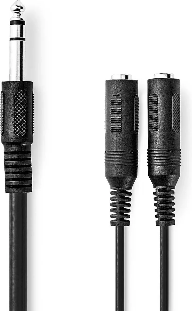 Stereo-Audiokabel - 6,35 mm Male - 2x 6,35 mm Female - Vernikkeld - 0.20 m - Rond - Envelop van Nedis in Zwart – productfoto