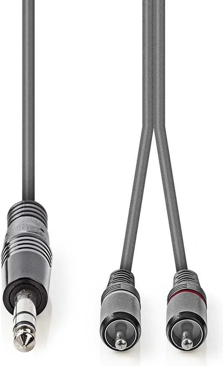 Stereo-Audiokabel - 6,35 mm Male - 2x RCA Male - Vernikkeld - 1.50 m - Rond - Kartonnen Sleeve van Nedis in Donkergrijs – productfoto