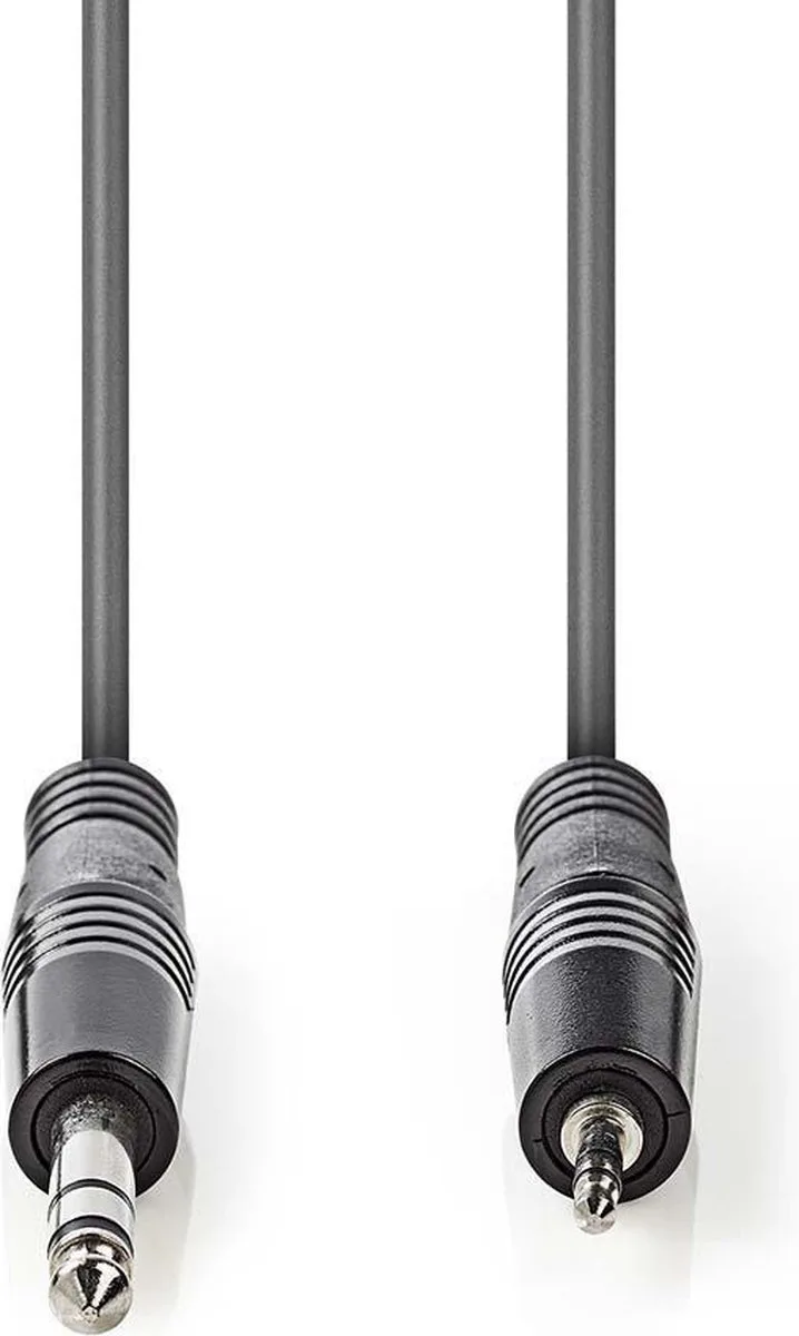 Stereo-Audiokabel - 6,35 mm Male - 3,5 mm Male - Vernikkeld - 1.50 m - Rond - Kartonnen Sleeve van Nedis in Donkergrijs – productfoto