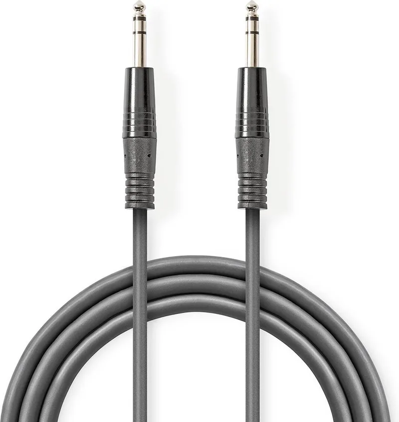 Stereo-Audiokabel - 6,35 mm Male - 6,35 mm Male - Vernikkeld - 3.00 m - Rond - Kartonnen Sleeve van Nedis in Donkergrijs – productfoto