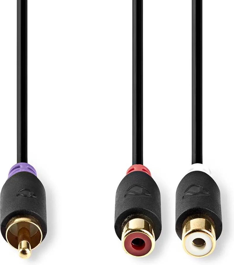 Subwoofer-Kabel - RCA Male - 2x RCA Female - Verguld - 0.20 m - Rond - 4.0 mm - Doos van Nedis in Antraciet – productfoto