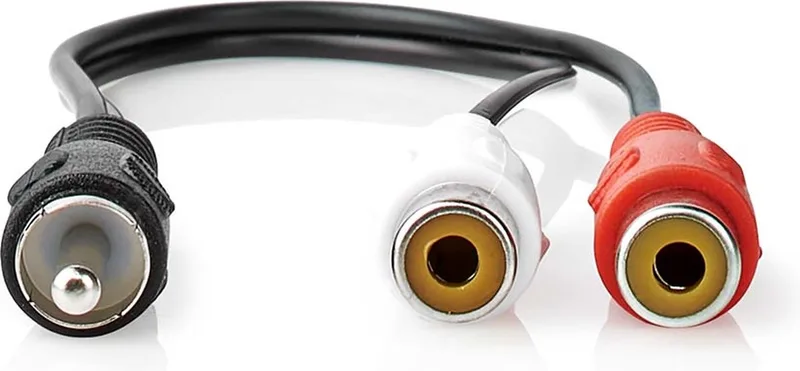 Subwoofer-Kabel - RCA Male - 2x RCA Female - Vernikkeld - 0.20 m - Rond - 5.0 x 2.5 mm - Doos van Nedis in Zwart – productfoto