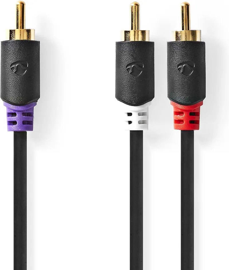 Subwoofer-Kabel - RCA Male - 2x RCA Male - Verguld - 3.00 m - Rond - 4.0 mm - Doos van Nedis in Antraciet – productfoto