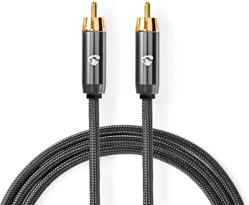 Subwoofer-Kabel - RCA Male - RCA Male - Verguld - 5.00 m - Rond - 4.5 mm - Gun Metal Grijs - Cover Window Box van Nedis in Antraciet – productfoto