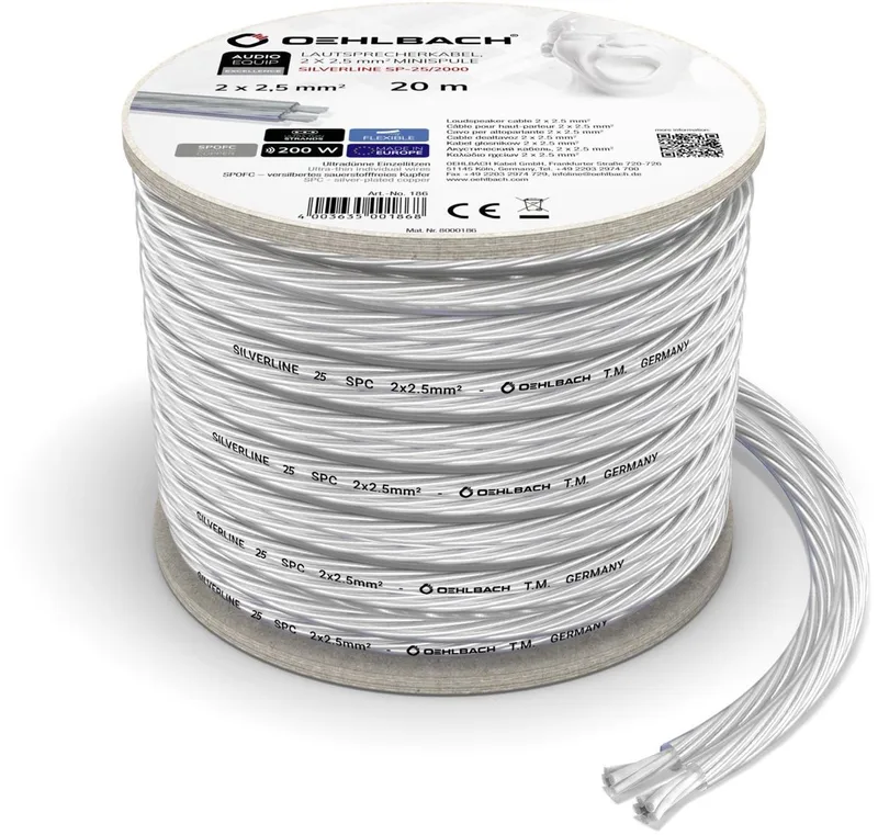 Luidsprekerkabel verzilverd 2 x 2,5 mm² minihaspel 20 meter van Oehlbach in Transparant – productfoto