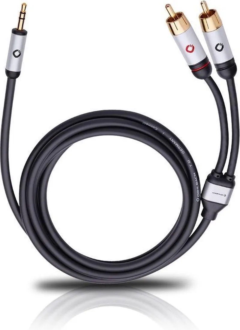 Mobiele audiokabel, 3,5 mm jack naar cinch lengte 3 meter van Oehlbach in Zwart – productfoto 1 van 2