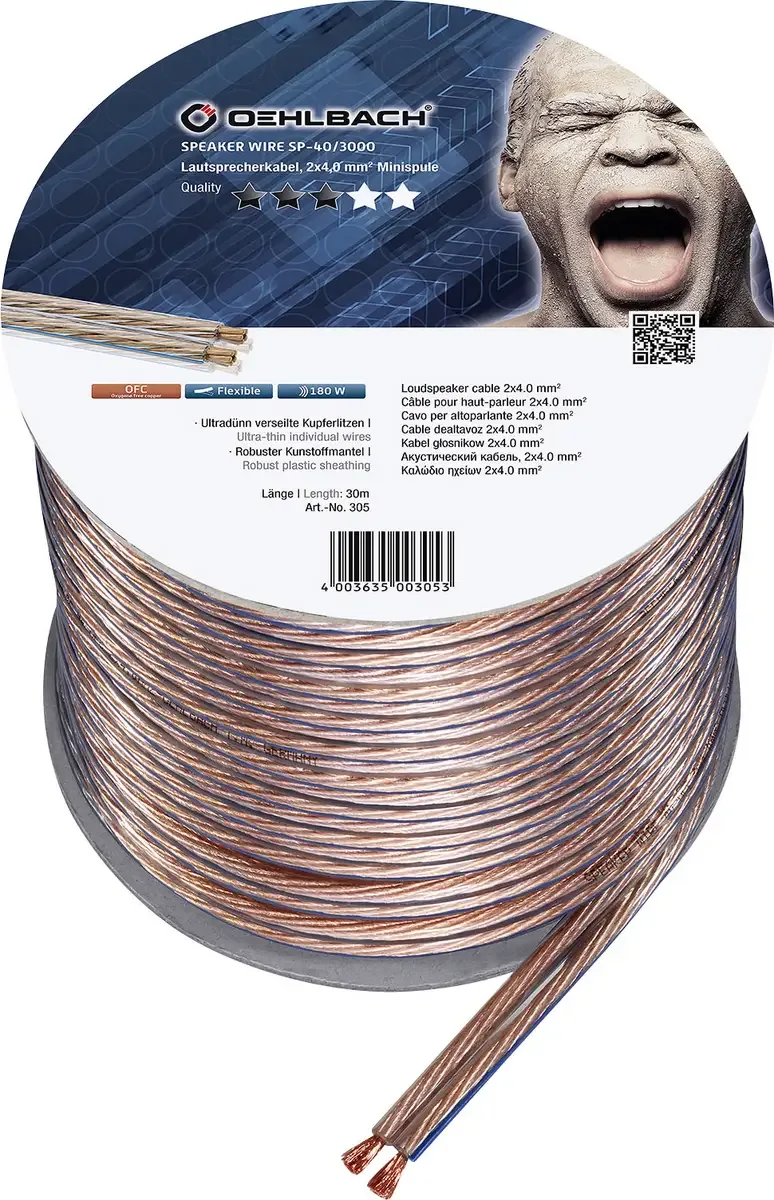 Oehlbach 305 Luidsprekerkabel 2 x 4 mm² + 2 x 4 mm² 30 m by Oehlbach in Transparent – product photo