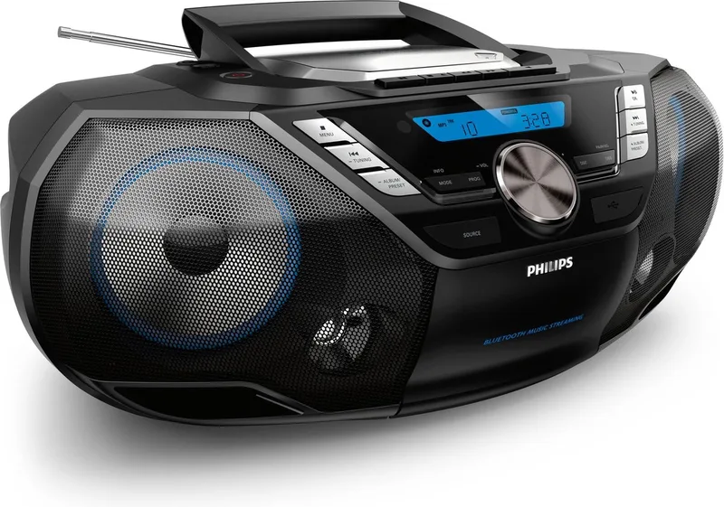 AZB798T / 12 CD-Soundmachine, draagbare CD-speler (radio DAB + FM, Bluetooth, CD, MP3-CD, USB, cassette, alles-in-één geluidssysteem) van Philips in Zwart – productfoto
