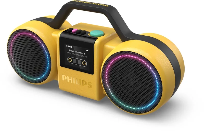 Moving Sound The Roller TAMS60Y/00 - Draagbare speaker, 60W RMS, Bluetooth 5.5., Auracast, USB, 24 uur afspeeltijd, IP67 waterdichtheid, kan als powerbank gebruikt worden by Philips in Yellow – product photo