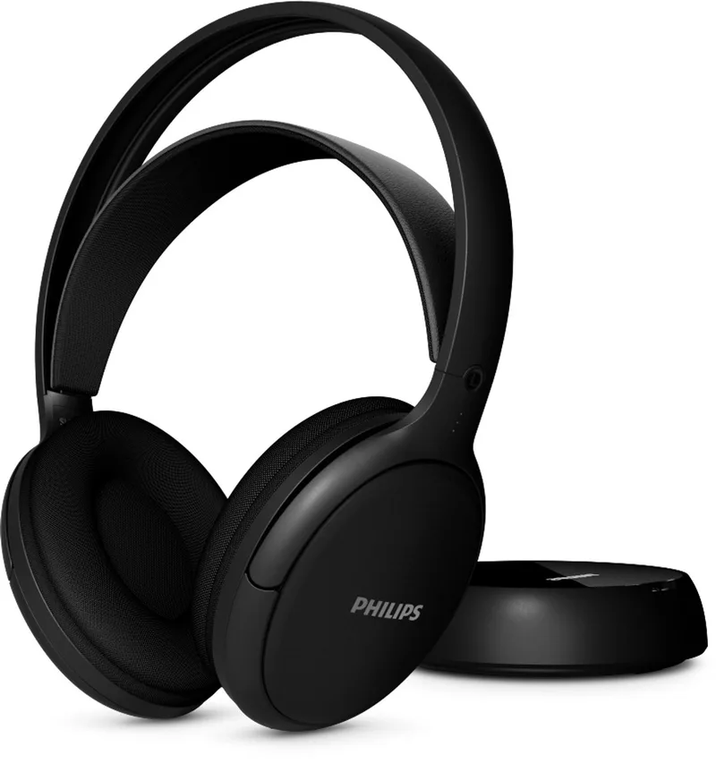 SHD6000BK TV-hoofdtelefoon met 30 uur batterij, 30 m bereik, digitale 2,4 GHz verbinding, verwisselbare batterij, optische en 3,5 mm ingangen, over-ear comfort von Philips in Schwarz – Produktfoto