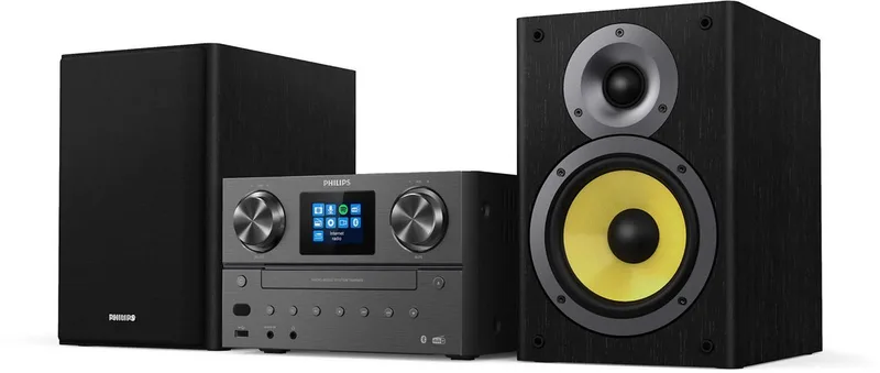 TAM8905 - Stereo-installatie met Bluetooth en Internetradio DAB+/FM, Microsysteem (USB, Spotify Connect, CD, MP3-CD, 100 W, Basreflex-luidsprekers, Digital Sound Control van Philips in Zwart – productfoto