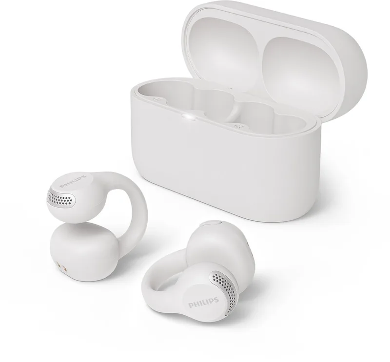 TAQ2000WT/00 Draadloze open-ear oortjes - Oorhaakjes - Open-ear pasvorm - 28 uur afspeeltijd - Bluetooth multipoint - IPX4 - App control - Bediening op de oorhaakjes van Philips in Wit – productfoto