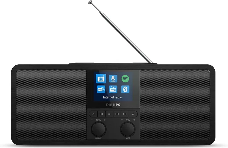 TAR8805 Internetradio, DAB+ Radio met Spotify Connect (Bluetooth, Sleeptimer, Dubbel Alarm, Qi-Oplaadpad voor Draadloos Opladen, USB) van Philips in Zwart – productfoto