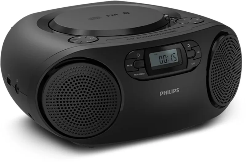TAZ2000B/10 CD Soundmachine - Draagbare Boombox - CD, CD-R, CD-RW - FM Radio - Bluetooth 6.0 - USB - Dynamic Bass Boost - 3W RMS by Philips in Black – product photo