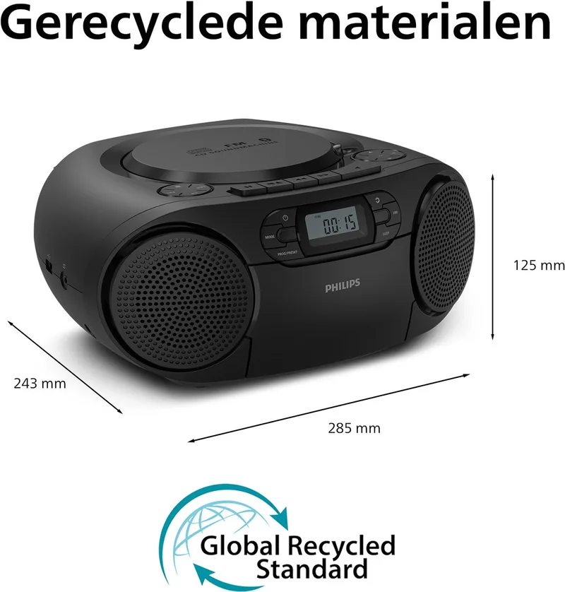 TAZ2200/10, 1,35 kg, Zwart, Draagbare cd-speler van Philips in Zwart – productfoto