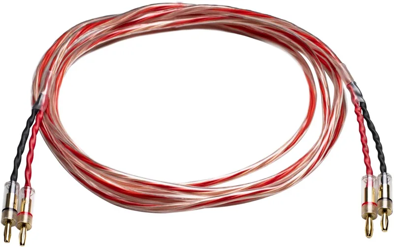 Connect it LS-E Luidsprekerkabel Banaanstekker 2x0,75mm 4,0M – Heldere Audioweergave – Robuuste Afwerking – Plug & Play Gemak - Transparant by Pro-Ject in Red – product photo