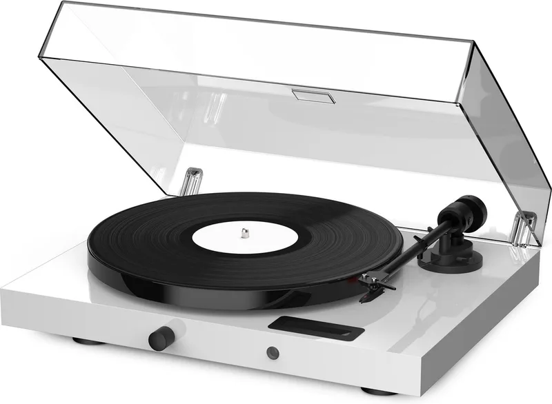 Jukebox E1 OM5e Platenspeler Ingebouwde Versterker 2x25W - Direct Speelklaar - Kristalhelder Vinylgeluid - Compact & Krachtig Systeem - Pianolak by Pro-Ject in White – product photo
