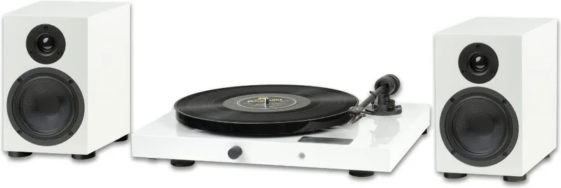 Jukebox E1 + Speaker Box 5E Set Draaitafel Systeem - Direct Klaar voor Gebruik - Krachtig Helder Geluid - Stijlvol & Compleet Systeem fra Pro-Ject i Hvid – produktbillede