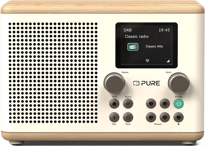 Classic H4 - Charmante digitale radio in katoen/eiken by Pure in White – product photo