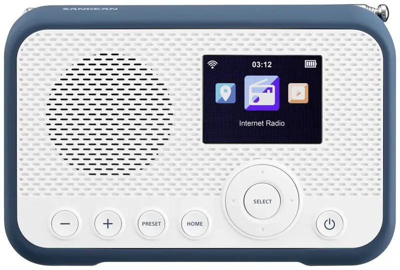 WFR-39 Zakradio met internetradio Internet, DAB, VHF (FM) Internetradio, FM, WiFi Spotify, Wekfunctie, Oplaadbaar Wit, Blauw från Sangean i Vit, Blå – produktbild 2 av 2