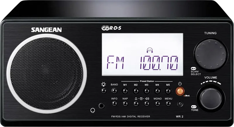 WR-2 Tischradio UKW, MW AUX, Funkempfang, UKW, MW Echtholzgehäuse, Weckfunktion, Inkl. Fernbedienung Schwarz från Sangean – produktbild 2 av 2