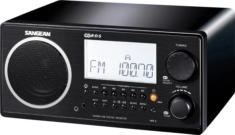 WR-2 Tischradio UKW, MW AUX, Funkempfang, UKW, MW Echtholzgehäuse, Weckfunktion, Inkl. Fernbedienung Schwarz från Sangean – produktbild 1 av 2