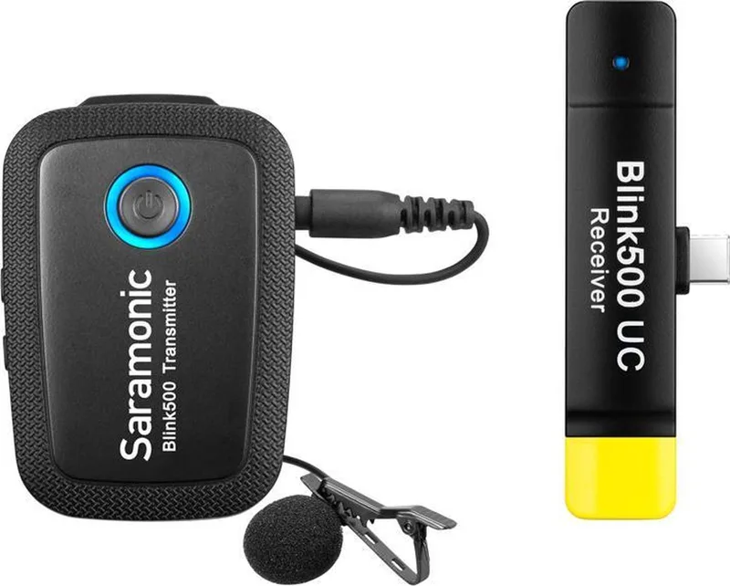 Blink 500 B5 draadloze set met USB-C ontvanger en 1 zender met lavalier microfoon van Saramonic in Zwart – productfoto