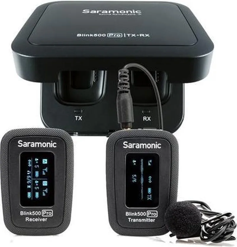 Blink 500 Pro, draadloze lavalier set met ontvanger voor op camera en 3.5mm mini jack van Saramonic in Zwart – productfoto