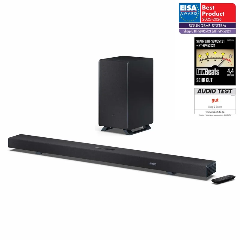 HT-SBW55121 - 5.1.2 soundbar - 650W - draadloze subwoofer - Dolby Atmos - bluetooth - Q-series von Sharp in Schwarz – Produktfoto
