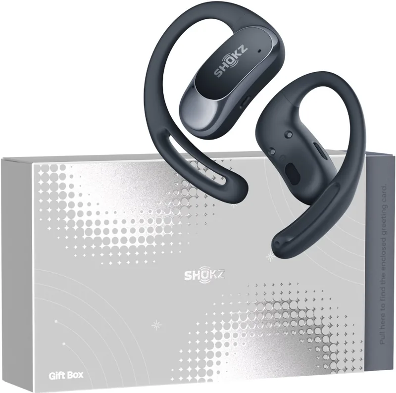 Gift Box OpenFit Air met Hoesje - Open-ear - Sporthoofdtelefoon - Draadloze Oordopjes - Zwart van Shokz in Zwart Gift Box – productfoto