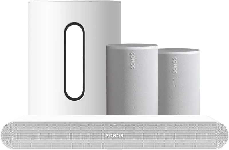 Ray Wit + 2x Era 100 Wit + Sub Mini Wit von Sonos – Produktfoto
