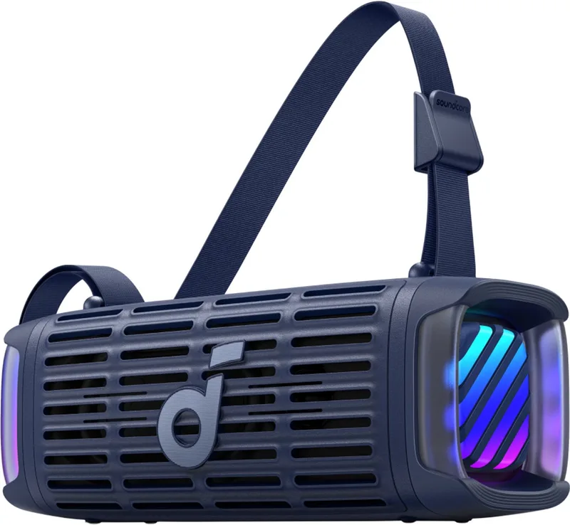 Boom 3i van Anker - Robuuste outdoorluidspreker - Bluetooth-luidspreker - Waterdicht IP68 - 50W BassUp 2.0-geluid - Bluetooth 5.3 - 16 uur speeltijd - Lichtshow + TWS-stereo - Kajakken - Vissen - Kamperen van Soundcore in Blauw – productfoto