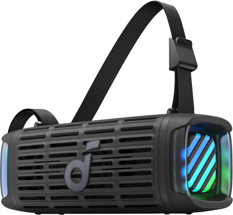 Boom 3i van Anker - Robuuste outdoorluidspreker - Bluetooth-luidspreker - Waterdicht IP68 - 50W BassUP 2.0 - Geluid - Bluetooth 5.3 - 16 uur speeltijd - Lichtshow + TWS-stereo - Kajakken - Vissen - Kamperen van Soundcore in Zwart – productfoto