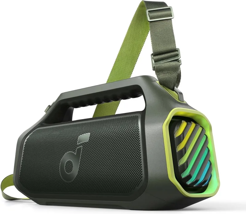 NEW soundcore Anker Boom 2 Plus Buitenluidspreker - Bluetooth - 140W - 2+2 kanalen - BassUp 2.0 - 20 uur - Snel opladen - IPX7 - Waterdicht - RGB-verlichting - USB-C - Powerbank - Voor kamperen - Strand - Tuin van Soundcore in Groen – productfoto