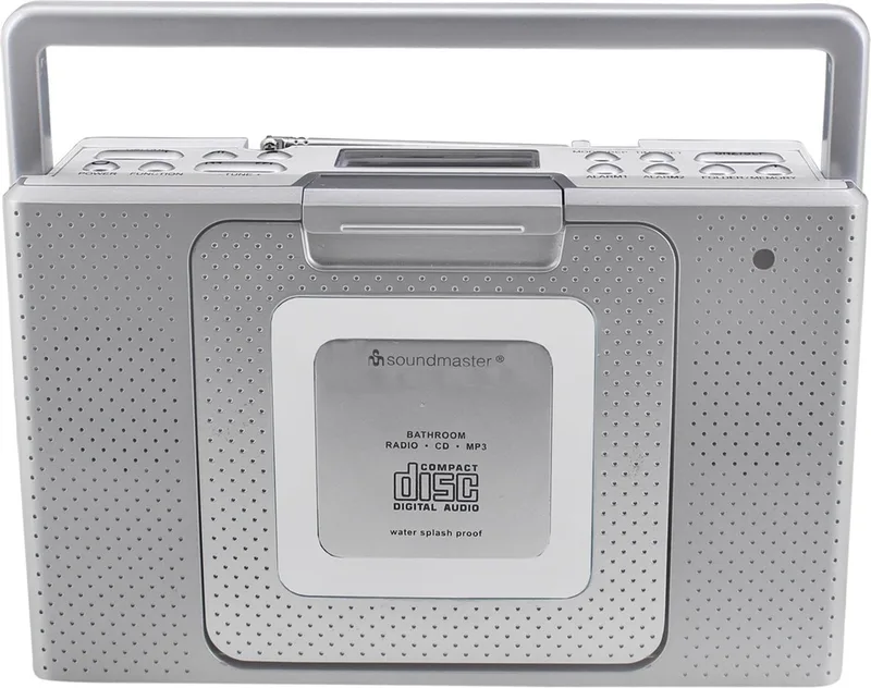 BCD480 - Spatwaterdichte badkamer-/keukenradio met CD en klok van Soundmaster in Zilver – productfoto