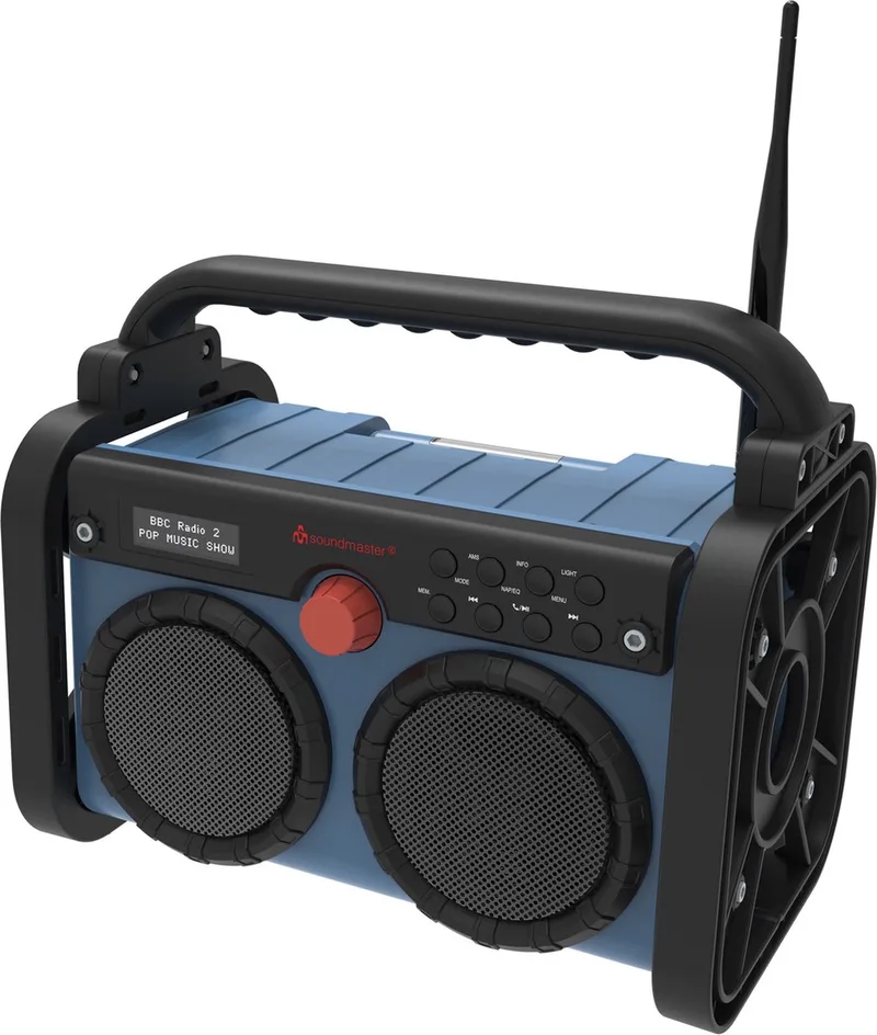 DAB85BL - DAB+/FM-bouwradio met bluetooth en ingebouwde accu en werklamp van Soundmaster in Blauw – productfoto
