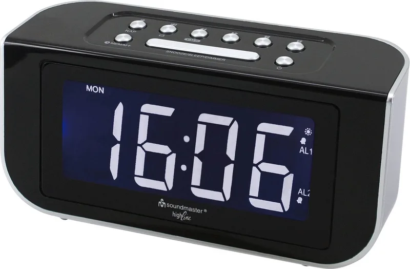 FUR4005 - Wekkeradio met FM-radio en radiogestuurde klok van Soundmaster in Zwart – productfoto