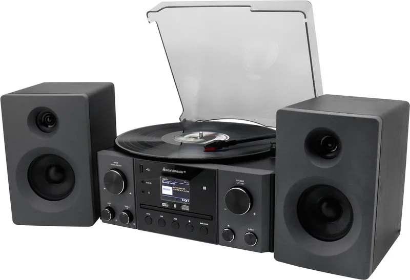 MCD1950SW - Stereo muziekcenter met DAB+, CD, platenspeler, USB, bluetooth en encoding van Soundmaster in Antraciet grijs – productfoto