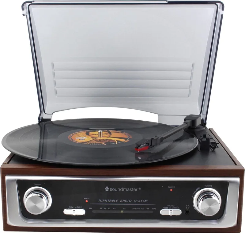 PL196H - Nostalgische platenspeler met radio en ingebouwde speakers by Soundmaster in Brown – product photo