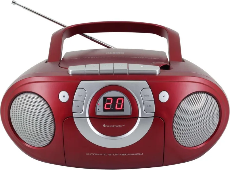 SCD5100RO - Boombox met FM-radio, CD- en cassettespeler van Soundmaster in Rood – productfoto