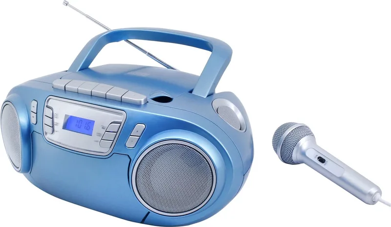 SCD5800BL - Boombox met FM-radio, cassettespeler, CD en externe microfoon van Soundmaster in Blauw – productfoto