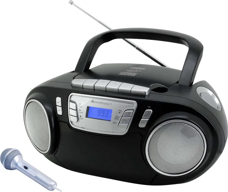 SCD5800SW - Boombox met FM-radio, cassettespeler, CD en externe microfoon van Soundmaster in Zwart – productfoto