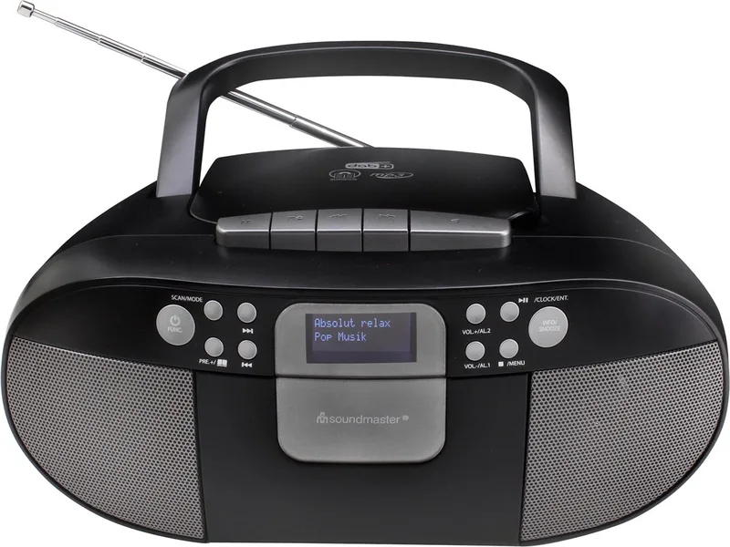 SCD7800SW - Boombox met DAB+/FM-radio, CD, MP3, USB en cassettespeler van Soundmaster in Zwart – productfoto