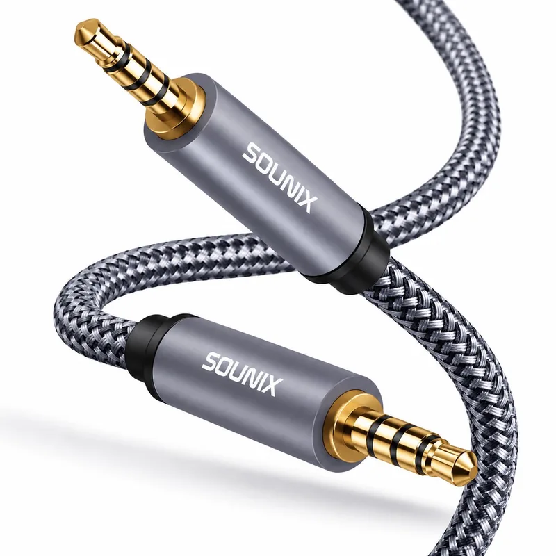 AUX Kabel 3.5 mm - Jack kabels - Audio Kabel - 4-Pole TRRS - Gold Plated - Male to Male - Jack To Jack - 2 Meter by Sounix in Grey, I – product photo