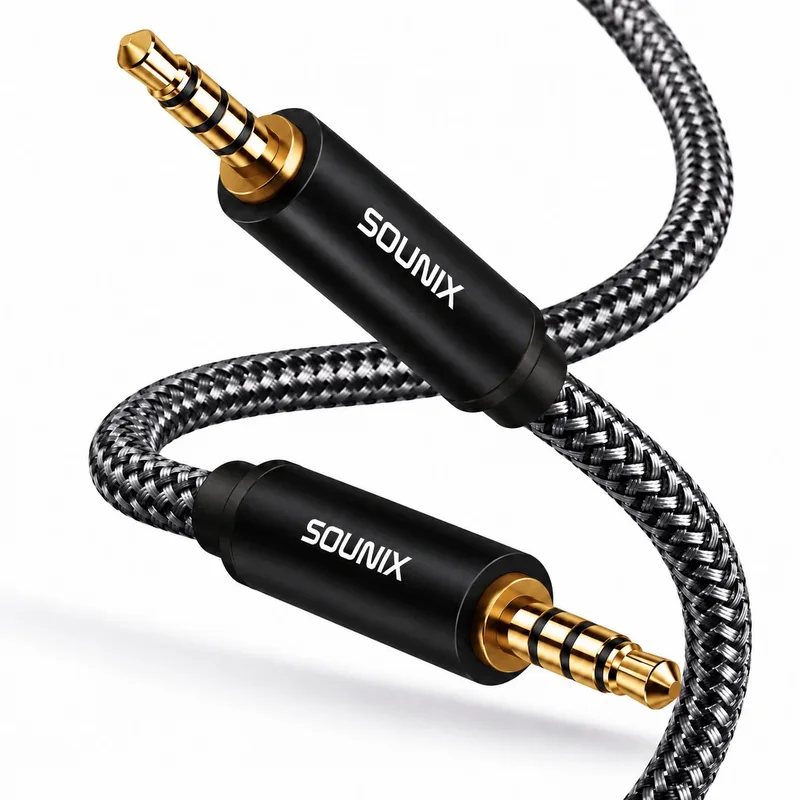 AUX Kabel 3.5 mm - Jack kabels - Audio Kabel - 4-Pole TRRS - Gold Plated - Male to Male - Jack To Jack - 2 Meter van Sounix in Zwart – productfoto
