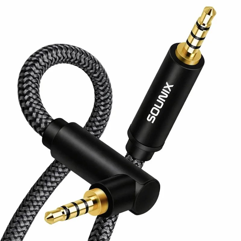 Aux Kabel - Jack To Jack - Stereo Audio Jack Kabel 3.5 mm - 4-Pole - 2 meter - TRRS - Gold Plated - Male to Male - Universeel - Zwart van Sounix in Zwart L Shape – productfoto