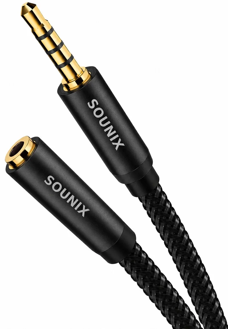 AUX Kabel - Verlengkabel voor hoofdtelefoon - Stereo Audio Verlengkabel 3.5 mm - 2 meter - 4-polig - Male naar 3,5 mm Female - TRRS - Gold Plated van Sounix in Zwart Verlengkabel – productfoto