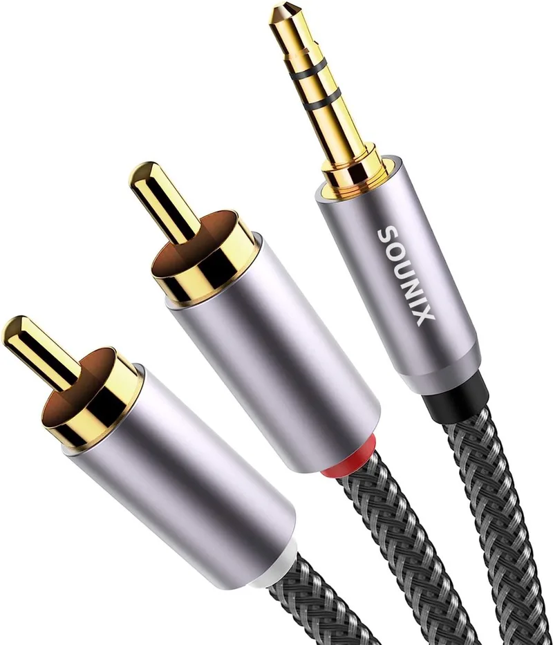 Aux naar Tulp - Jack naar Tulp - Jack 3.5mm naar Tulp Kabel - RCA Kabel - 1.2 meter van Sounix in Zwart – productfoto