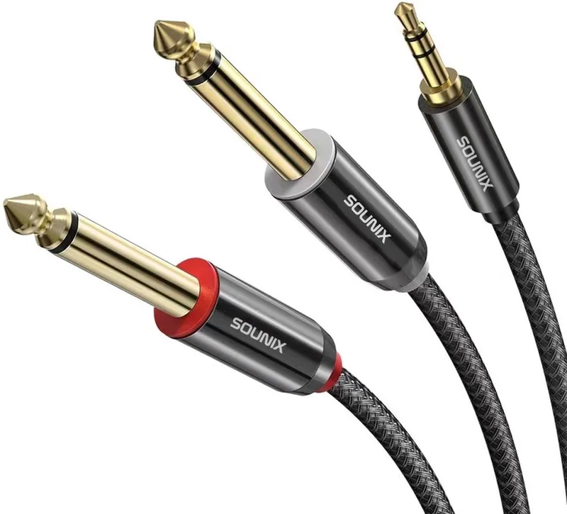 Sounix 3,5 mm Jack naar Dual 6,35 mm Mono Y Audio Kabel - 2x 6.35 mm - 1.8 meter van Sounix in Zwart – productfoto