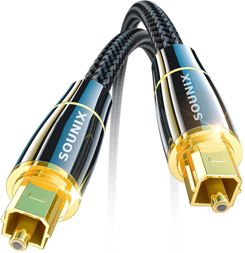 Toslink kabel 5.1 - 2 meter Digitale Optische kabel 5.1 - 24K Goud Verguld - Gevlochten Nylon by Sounix in Black – product photo